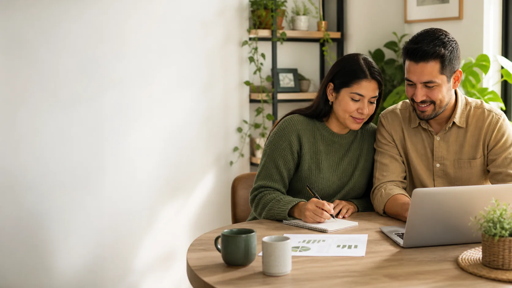 Pareja organizando sus finanzas en casa